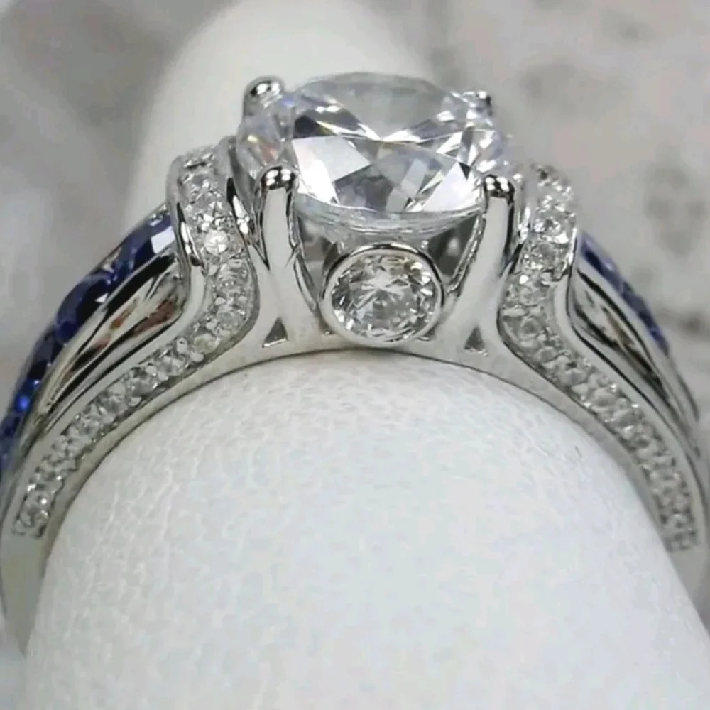 3Ct Round Cut Lab Created Diamond Sapphire Engagement Ring 14K White Gold Plated